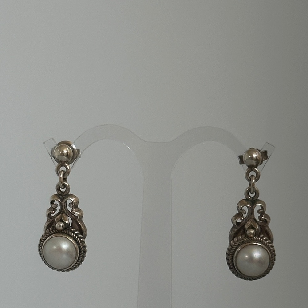 Elegant 925 sterling silver real Perl Pearl Drop Earrings